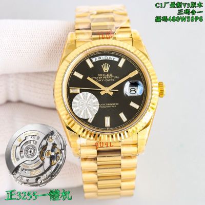 Rolex Daydate Replica with Oyster Bracelet 480W59P6 3255 Movement Gold Bracelet Watch